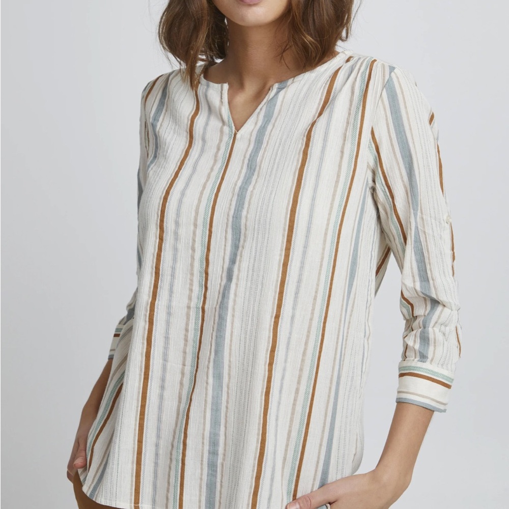 FRANSA Fanadja Blouse Cotton 3/4 Sleeves V Neck Size XL